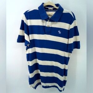 Abercrombie & Fitch Youth Muscle 100% Cotton Blue White Striped Polo Shirt L